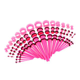 Maxbell 50pcs 14G-00G O-ring Acrylic Tapers Plugs and Silicone Tunnels Pink