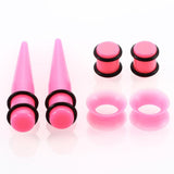 Maxbell 50pcs 14G-00G O-ring Acrylic Tapers Plugs and Silicone Tunnels Pink