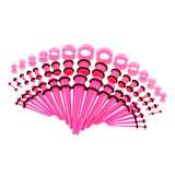 Maxbell 50pcs 14G-00G O-ring Acrylic Tapers Plugs and Silicone Tunnels Pink