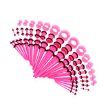 Maxbell 50pcs 14G-00G O-ring Acrylic Tapers Plugs and Silicone Tunnels Pink