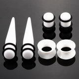 Maxbell 50pcs 14G-00G O-ring Acrylic Tapers Plugs and Silicone Tunnels White