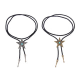 Maxbell Black PU Leather Western Cowboy Rodeo Bolo Tie Bola Necklace Antique Brass