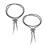 Maxbell Black PU Leather Western Cowboy Rodeo Bolo Tie Bola Necklace Antique Brass