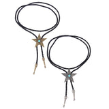 Maxbell Black PU Leather Western Cowboy Rodeo Bolo Tie Bola Necklace Antique Brass