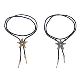 Maxbell Black PU Leather Western Cowboy Rodeo Bolo Tie Bola Necklace Antique Brass