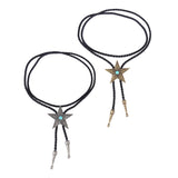 Maxbell Black PU Leather Western Cowboy Rodeo Bolo Tie Bola Necklace Antique Brass