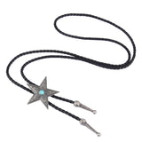 Maxbell Black PU Leather Western Cowboy Rodeo Bolo Tie Bola Necklace Antique Silver