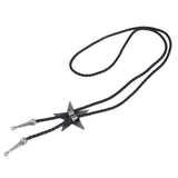 Maxbell Black PU Leather Western Cowboy Rodeo Bolo Tie Bola Necklace Antique Silver