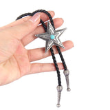 Maxbell Black PU Leather Western Cowboy Rodeo Bolo Tie Bola Necklace Antique Silver