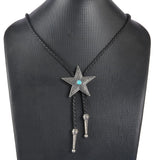 Maxbell Black PU Leather Western Cowboy Rodeo Bolo Tie Bola Necklace Antique Silver