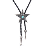 Maxbell Black PU Leather Western Cowboy Rodeo Bolo Tie Bola Necklace Antique Silver