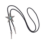 Maxbell Black PU Leather Western Cowboy Rodeo Bolo Tie Bola Necklace Antique Silver