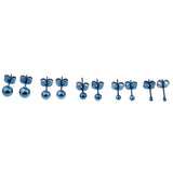 Maxbell 5 Pairs Assorted Ball 2mm-6mm Disc Ball Stainless Steel Earring Studs Blue