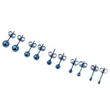 Maxbell 5 Pairs Assorted Ball 2mm-6mm Disc Ball Stainless Steel Earring Studs Blue