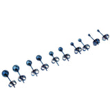 Maxbell 5 Pairs Assorted Ball 2mm-6mm Disc Ball Stainless Steel Earring Studs Blue