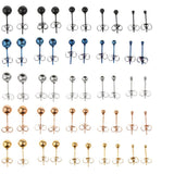Maxbell 5 Pairs Assorted Ball 2mm-6mm Disc Ball Stainless Steel Earring Studs Silver