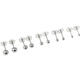 Maxbell 5 Pairs Assorted Ball 2mm-6mm Disc Ball Stainless Steel Earring Studs Silver