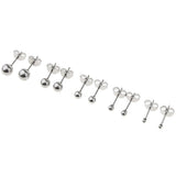Maxbell 5 Pairs Assorted Ball 2mm-6mm Disc Ball Stainless Steel Earring Studs Silver
