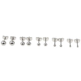 Maxbell 5 Pairs Assorted Ball 2mm-6mm Disc Ball Stainless Steel Earring Studs Silver