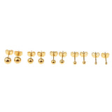 Maxbell 5 Pairs Assorted Ball 2mm-6mm Disc Ball Stainless Steel Earring Studs Gold