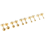 Maxbell 5 Pairs Assorted Ball 2mm-6mm Disc Ball Stainless Steel Earring Studs Gold
