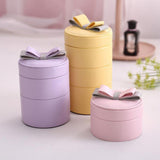 Maxbell 3 Tier Cylinder Travel Box Organizer Display Case for Rings Earrings Yellow