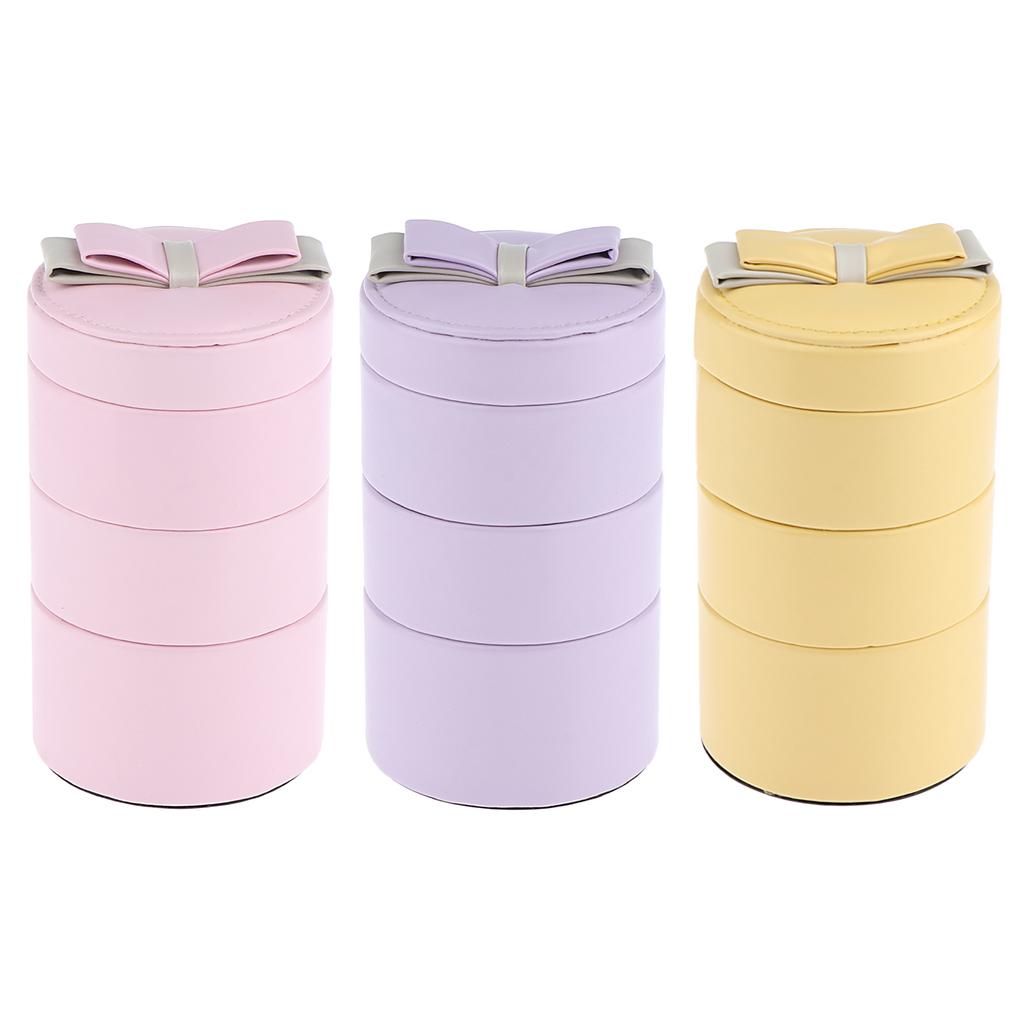 Maxbell 3 Tier Cylinder Travel Box Organizer Display Case for Rings Earrings Yellow
