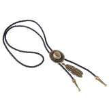 Max Black PU Leather Western Cowboy Rodeo Bolo Tie Bola Necklace Antique Brass