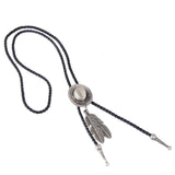 Max Black PU Leather Western Cowboy Rodeo Bolo Tie Bola Necklace Antique Silver