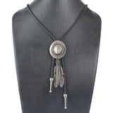 Max Black PU Leather Western Cowboy Rodeo Bolo Tie Bola Necklace Antique Silver