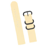 Maxbell Beige Nylon Watch Band Stainless Steel 3-ring Buckle Wristband Replace 24mm