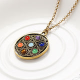 Maxbell Round Genstone Yoga Mandala Pendant Necklace Talisman Women Jewelry Gold