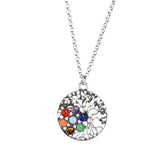 Maxbell Round Gemstone Tree of Life Yoga Mandala Pendant Necklace Chain Silver