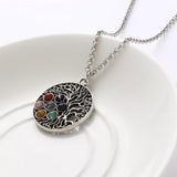 Maxbell Round Gemstone Tree of Life Yoga Mandala Pendant Necklace Chain Silver