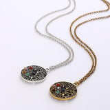 Maxbell Round Gemstone Tree of Life Yoga Mandala Pendant Necklace Chain Silver