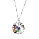 Maxbell Round Gemstone Tree of Life Yoga Mandala Pendant Necklace Chain Silver