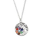 Maxbell Round Gemstone Tree of Life Yoga Mandala Pendant Necklace Chain Silver
