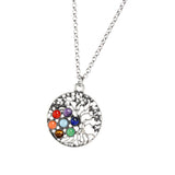 Maxbell Round Gemstone Tree of Life Yoga Mandala Pendant Necklace Chain Silver