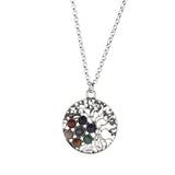 Maxbell Round Gemstone Tree of Life Yoga Mandala Pendant Necklace Chain Silver