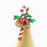 Maxbell Enamel Cute Christmas Jingle Bell Walking Stick Collar Bag Pin Brooch