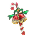 Maxbell Enamel Cute Christmas Jingle Bell Walking Stick Collar Bag Pin Brooch