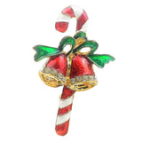 Maxbell Enamel Cute Christmas Jingle Bell Walking Stick Collar Bag Pin Brooch