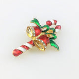 Maxbell Enamel Cute Christmas Jingle Bell Walking Stick Collar Bag Pin Brooch