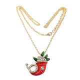 Maxbell Fashion Christmas Hat Rhinestones Pendant Brooch Pin Chain Necklace Gold