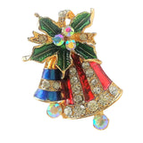Maxbell Gold Tone Alloy Metal Crystal Rhinestone Christmas Bell Brooch Pin Gift