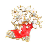 Maxbell Cute Xmas Boot With Flower Crystal Christmas Brooch Pin for Festival Gift