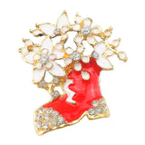 Maxbell Cute Xmas Boot With Flower Crystal Christmas Brooch Pin for Festival Gift