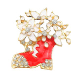 Maxbell Cute Xmas Boot With Flower Crystal Christmas Brooch Pin for Festival Gift