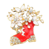 Maxbell Cute Xmas Boot With Flower Crystal Christmas Brooch Pin for Festival Gift