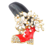 Maxbell Cute Xmas Boot With Flower Crystal Christmas Brooch Pin for Festival Gift